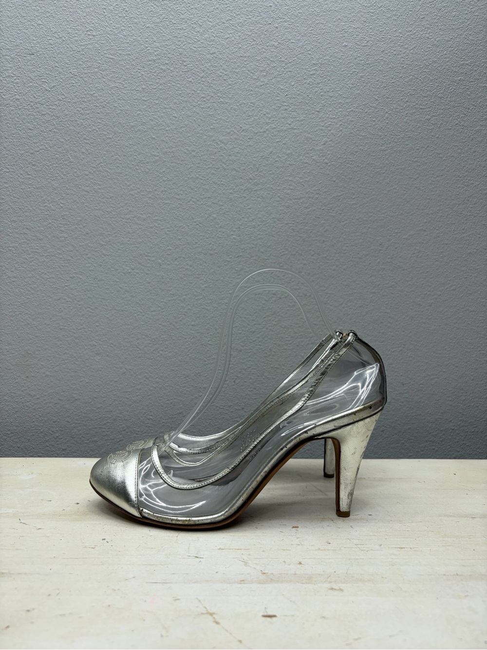 Chanel Y2K Clear PVC And Silver Toe Cap Pumps Size 39